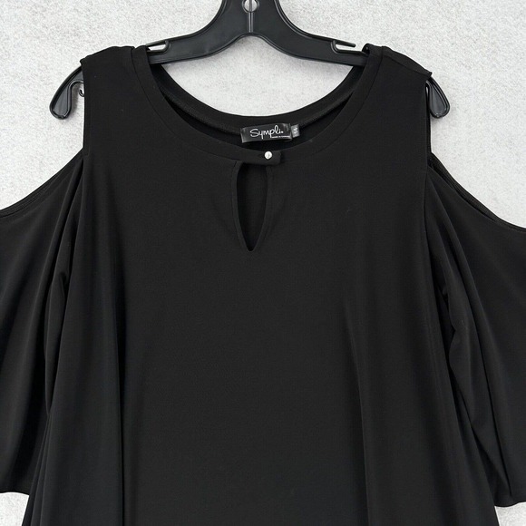 Simpli Canada Tunic Top Womens 14 Cold Shoulder Short Sleeve Asymetrical‎ Black - Picture 3 of 14